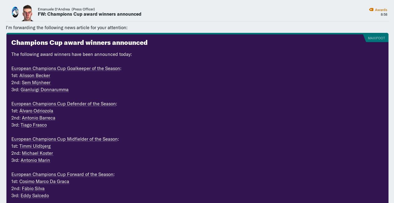 champs league player awards