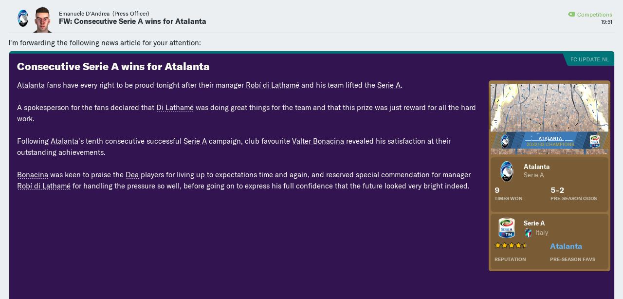 10th consecutive Serie A