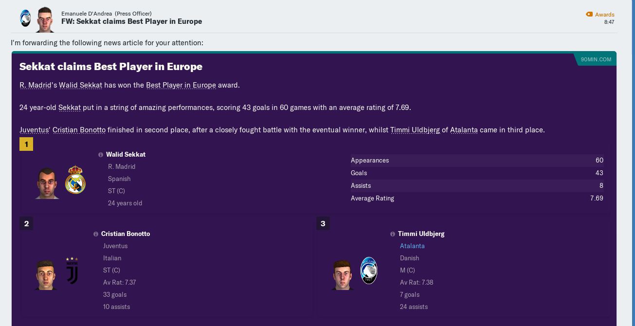 Uldbjerg 3rd in World Pplayer of Year