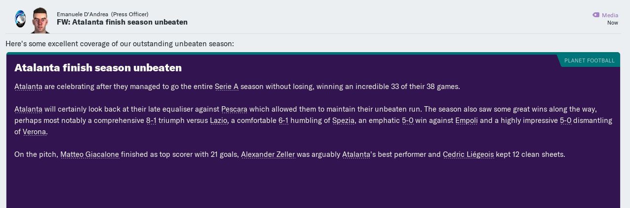 Unbeaten sason again