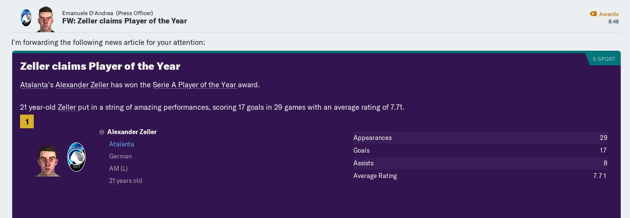 Zeller Serie A Player of Year